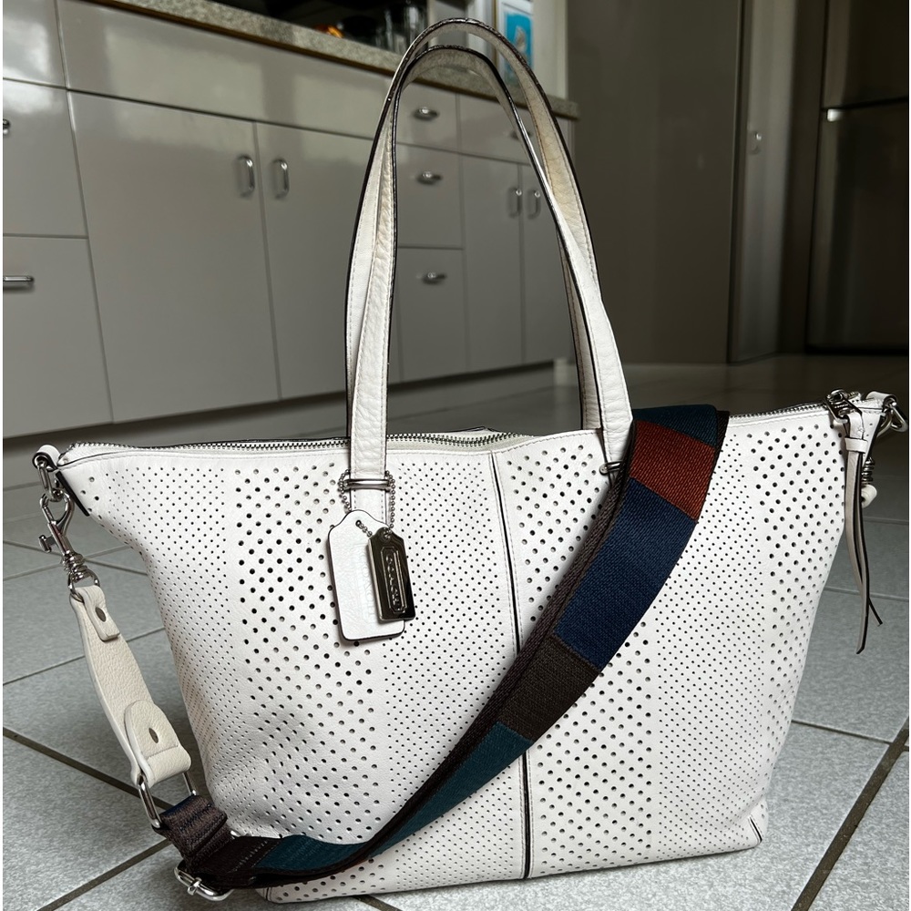 COACH Stripe Cooper Perforated Leather Tote # 27918!